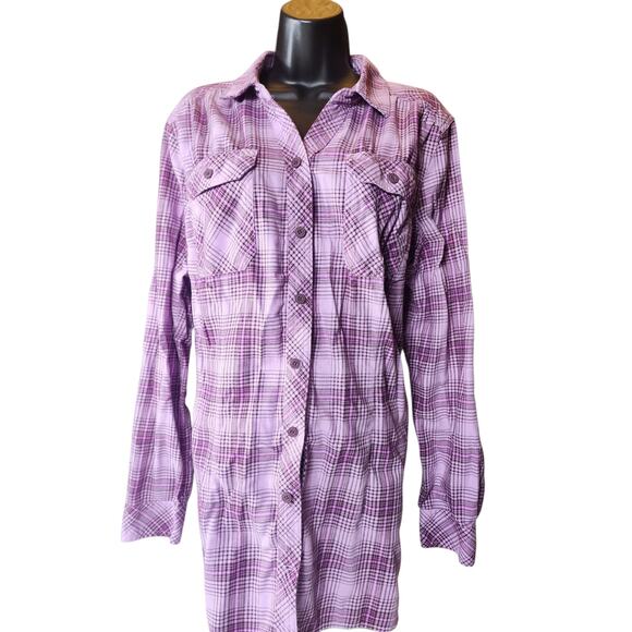Duluth Trading Shirt Women XL Purple Plaid Button Front Long Sleeve Western Top - Picture 6 of 16